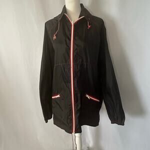 Vintage EXI Austria Windbreaker Jacket Black Red Hooded Lightweight 90s XL